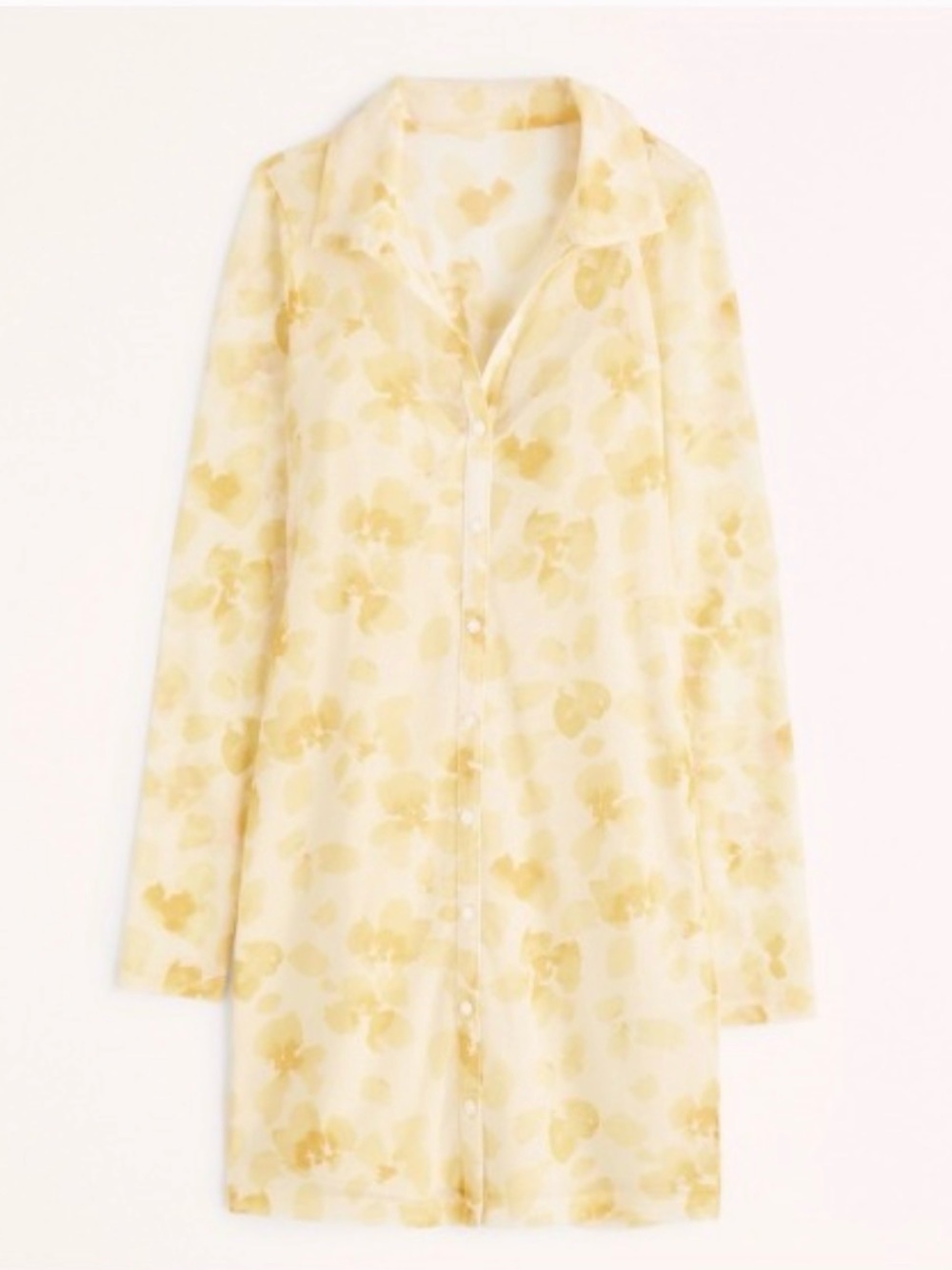 Abercrombie & Fitch Long-Sleeve Mesh Shirt Dress - Yellow Floral - Medium Petite
